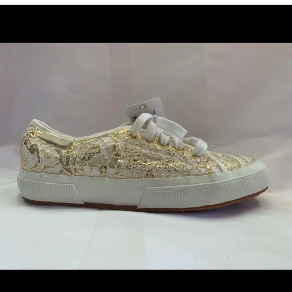 Superga White and Gold Lace-Up Sneakers - Picture 5 of 5